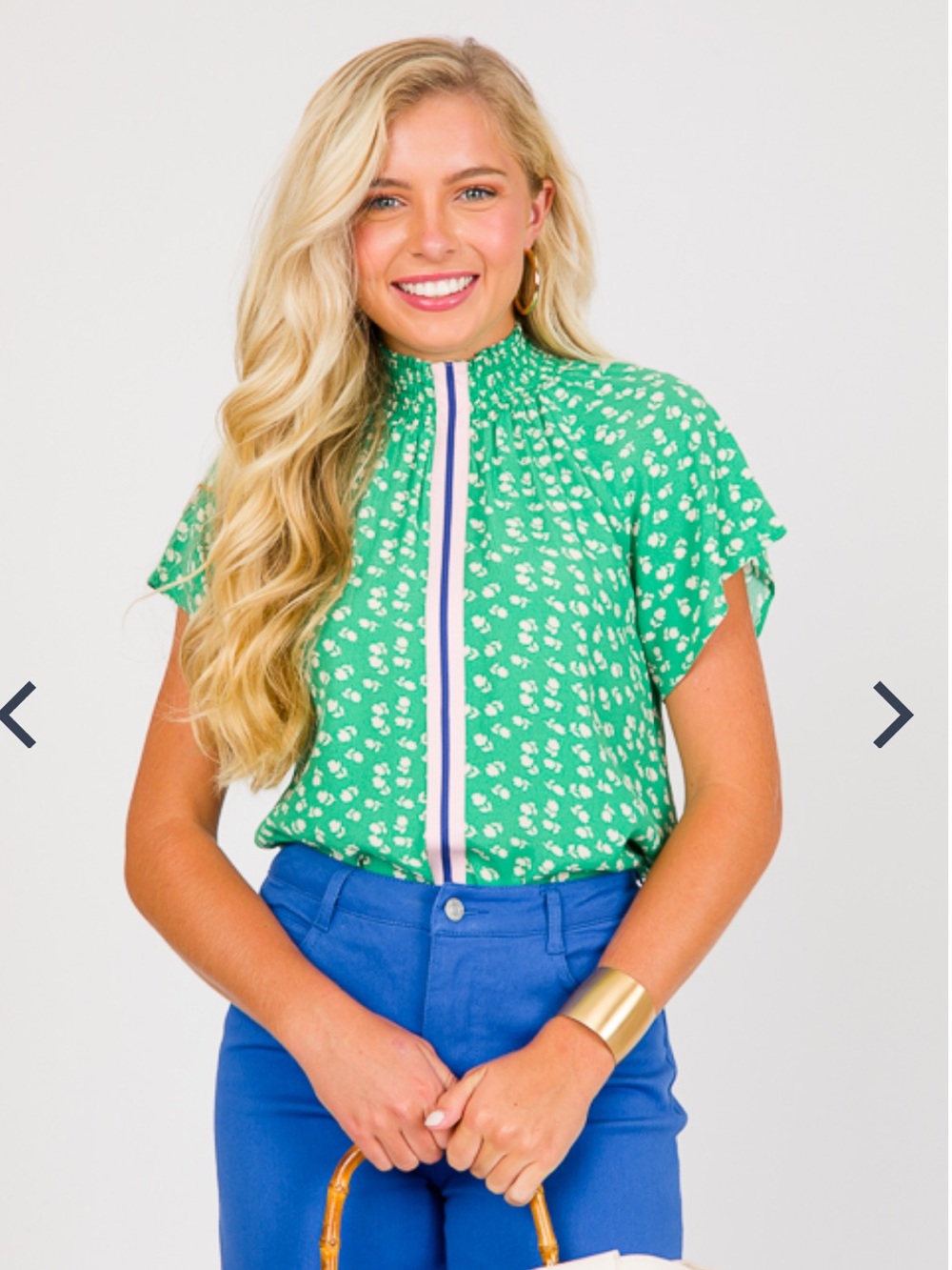 Green Floral Stripe THML Top - Women’s Small